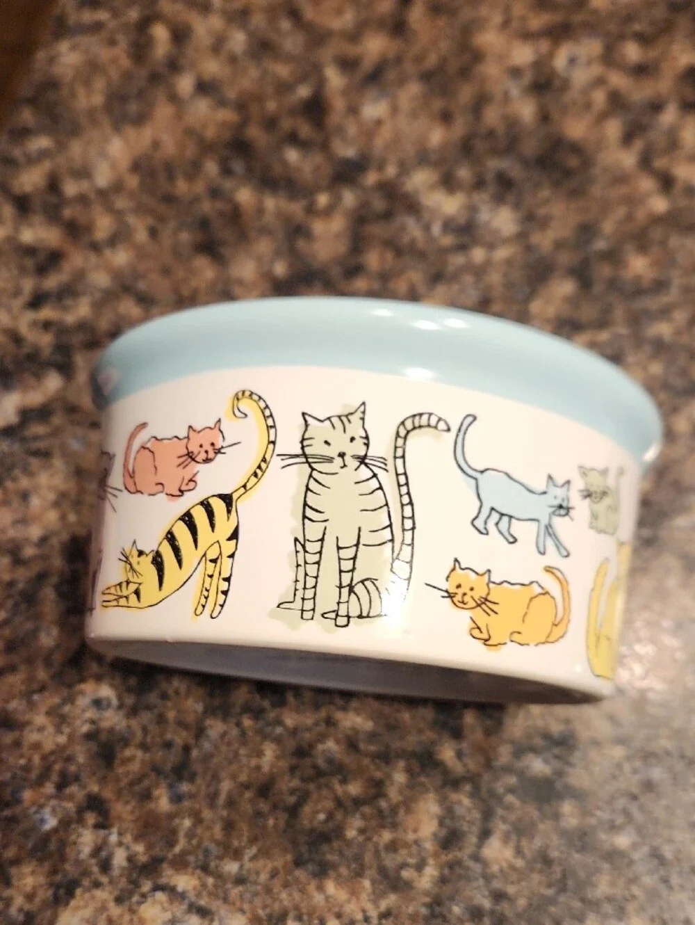 Ceramic Cat Print Pet Bowl - Light Blue 6